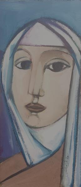 Visage, fond bleu, septembre 2002
