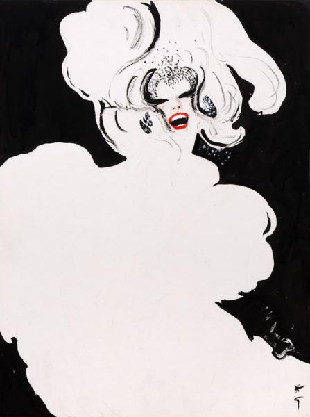 Femme en plumes. Projet d'affiche pour le cabaret le Lido, 1994 René GRUAU