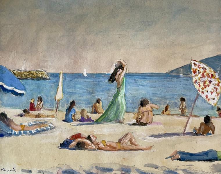 Sur la plage, la robe verte