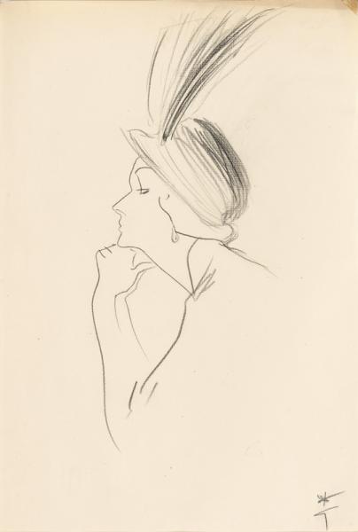 De profil, chapeau à plumes, 1950 (1)