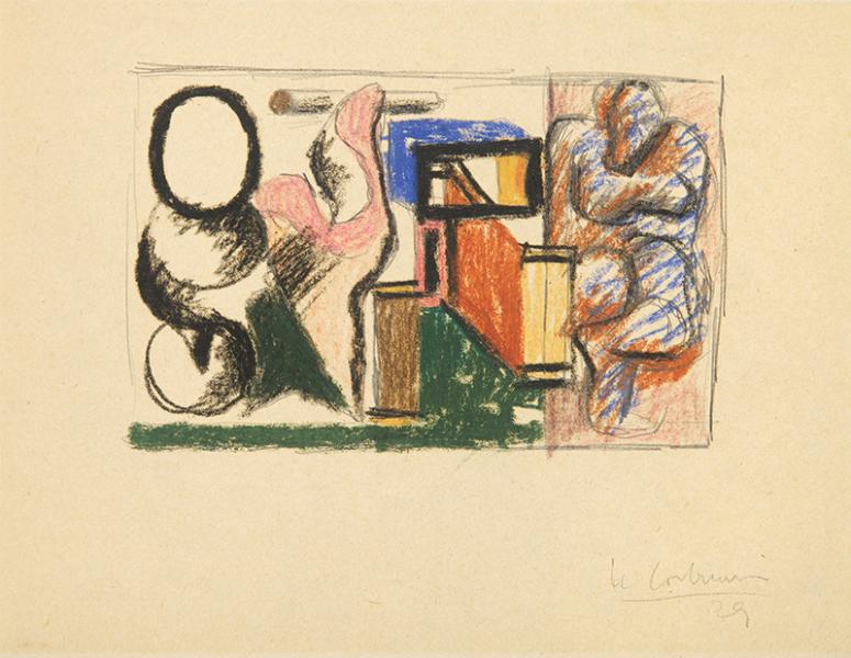 Verre à vin, os, boîte d’allumettes et silhouette de femme, 1929 - LE CORBUSIER