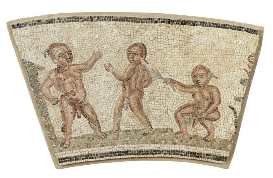Trois pygmées, parodie de combat d'athlète
