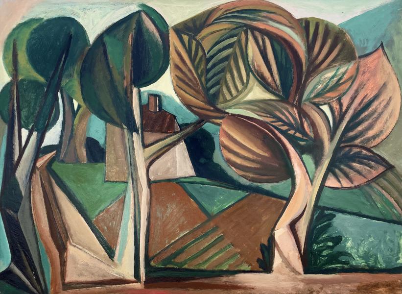 Arbres feuillus, maison, novembre 1981 Georges-Henri PESCADERE