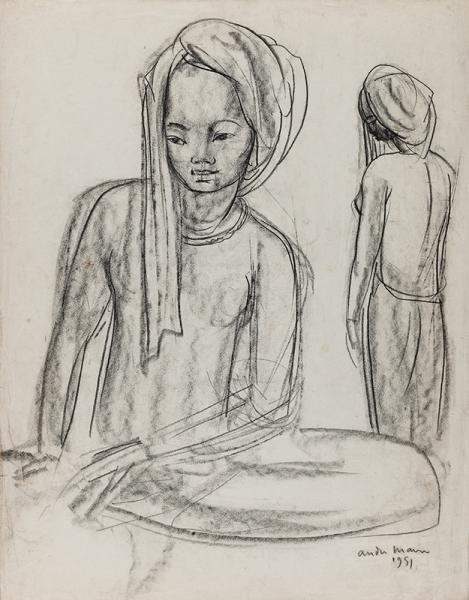 Cambodge, Femme au turban assise, 1951