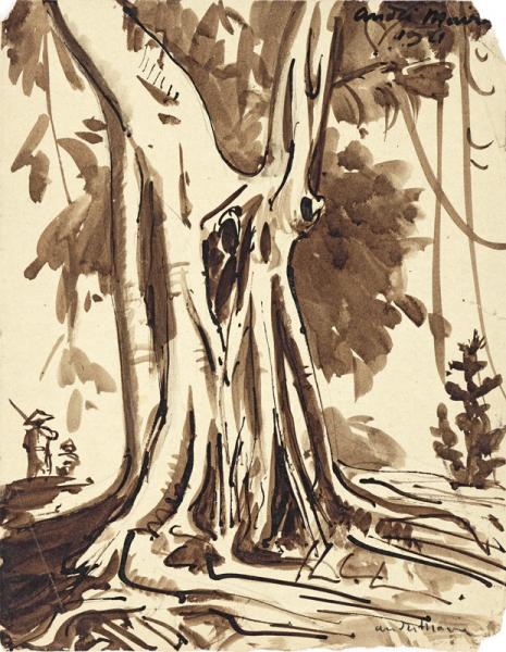 Indochine, Personnages au pied du grand arbre, vers 1920