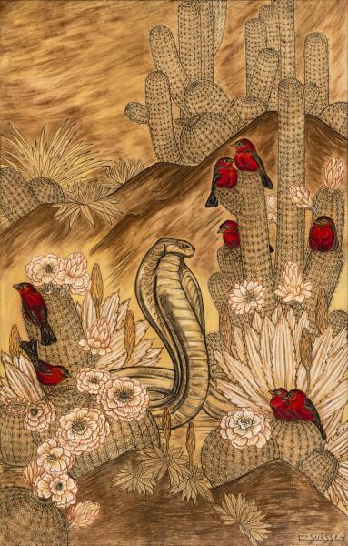 Cobras et tangaras dans les cactées en fleurs, circa 1934