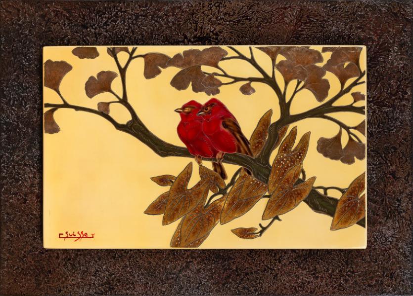 Couple de tangaras dans les ginkgos