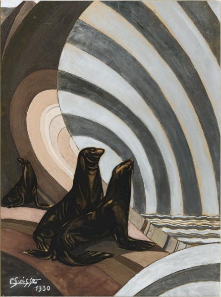 Otaries sur fond d’aurore boréale, 1930