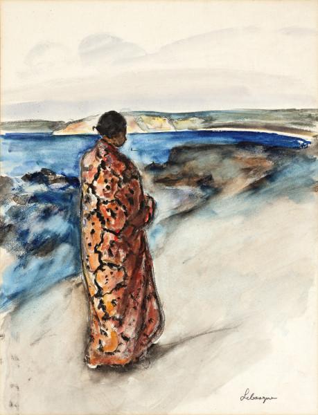 Baigneuse en peignoir en bord de mer