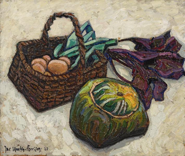 Citrouille verte, panier et chou, 1927 Jacques MARTIN FERRIERES