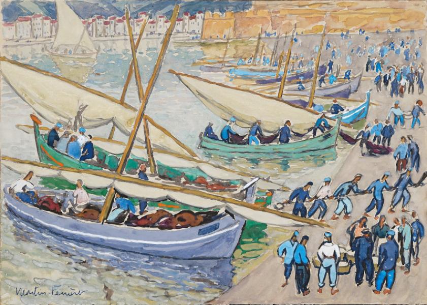 Collioure, le déchargement des barques