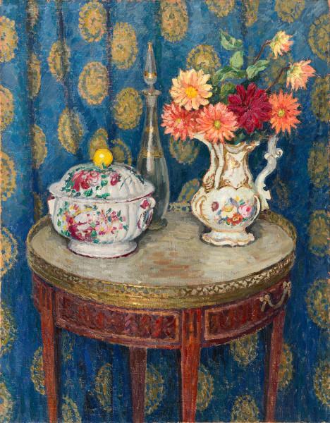 Nature morte aux dahlias et à la table bouillotte, 1965