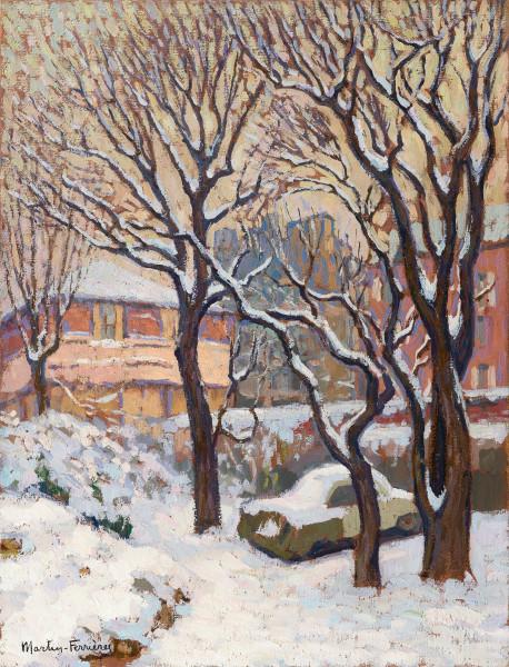 Neuilly, le jardin nord, voiture sous la neige, vers 1964 Jacques MARTIN FERRIERES