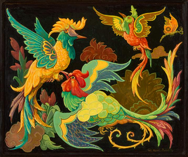 Projet de décor, laque aux oiseaux IV Jos Henri PONCHIN