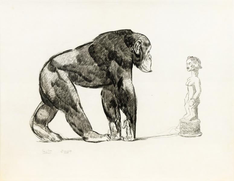 Chimpanzé et statue Baoulé, 1931