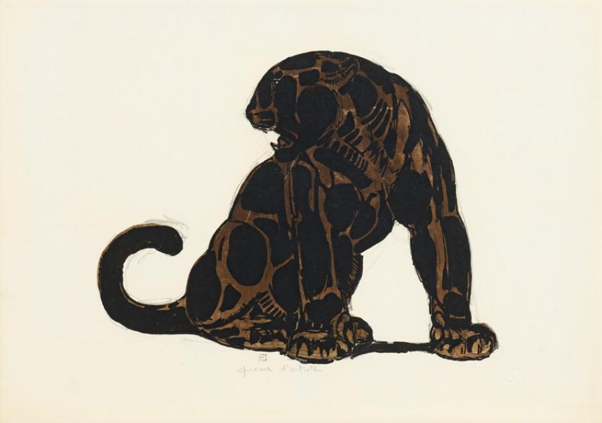 Jaguar noir assis, c. 1930 Paul JOUVE