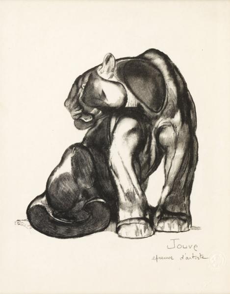 Jaguar noir assis, c. 1948