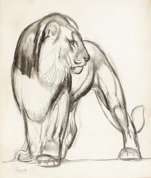 Lion debout à l’arrêt, c. 1920