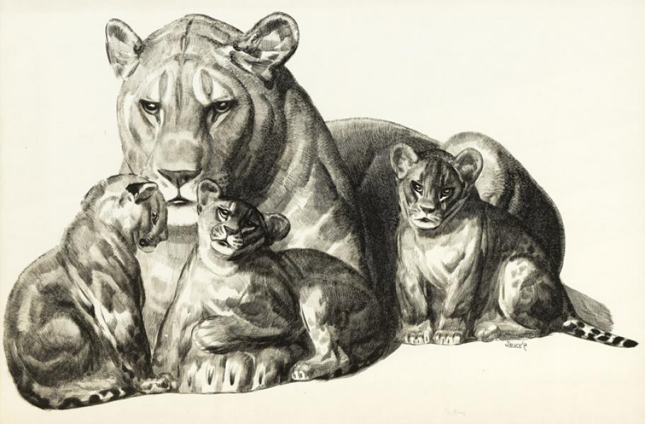 Lionne et ses lionceaux, c. 1930
