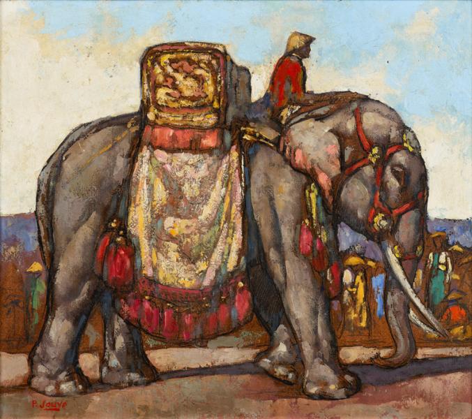 Éléphant caparaçonné et son cornac, Hué, c. 1922 Paul JOUVE