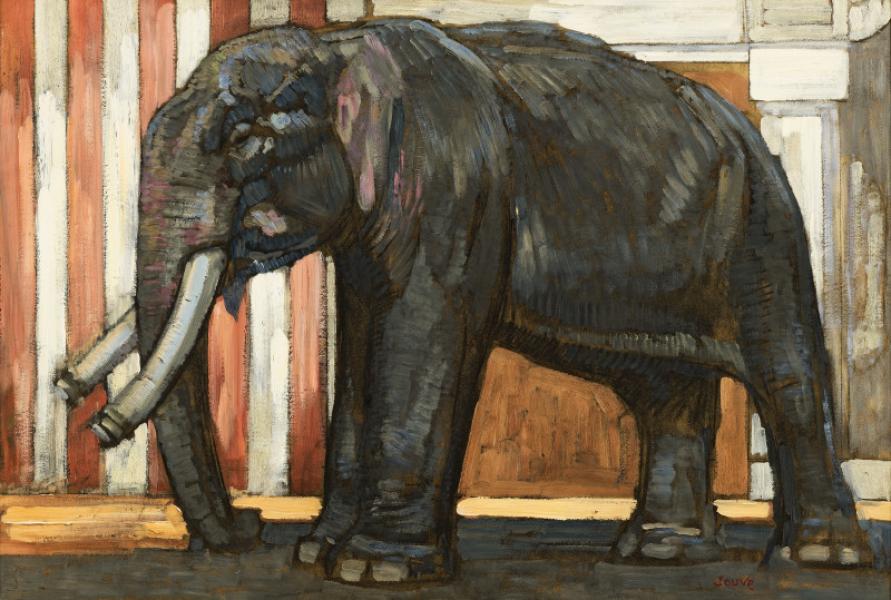 Éléphant devant le temple de Madura, 1923