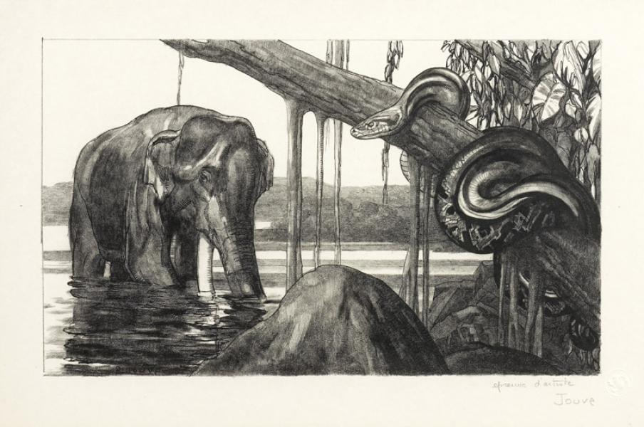 Éléphant et python, c. 1948