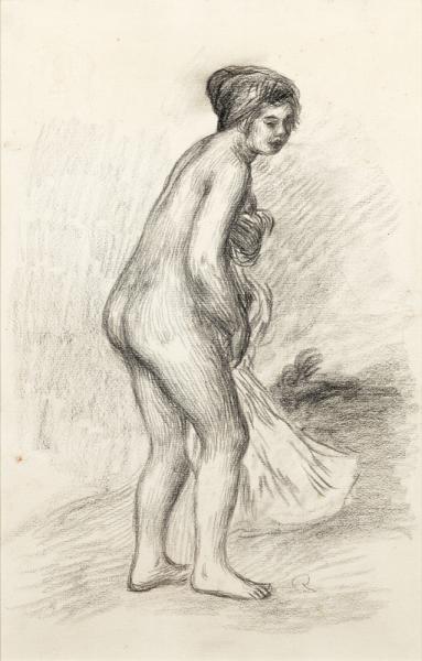 Baigneuse debout tenant un linge, circa 1880