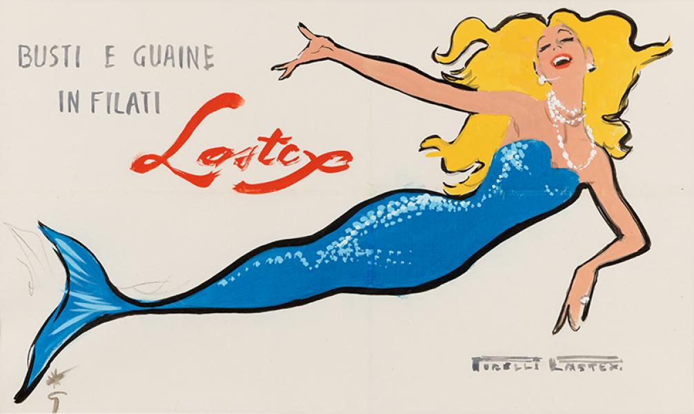 Etincelante sirène. Projet pour Pirelli Lastex. René GRUAU