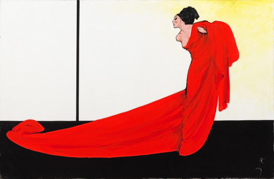 Femme à la cape. Projet publicitaire pour la maison Rodier. René GRUAU