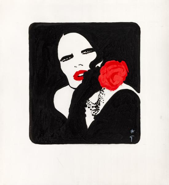 Lèvres rouges et gants noirs René GRUAU