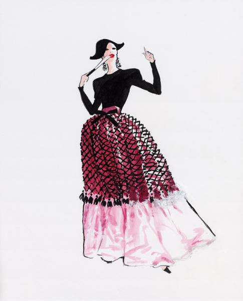 Projet de mode, En rose et noir René GRUAU