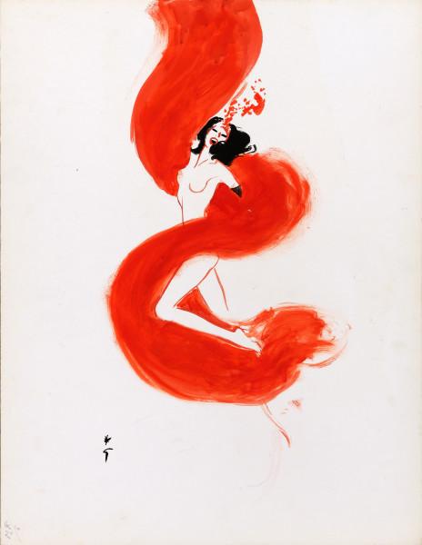 Danseuse à la coiffe, projet publicitaire pour le Moulin Rouge René GRUAU