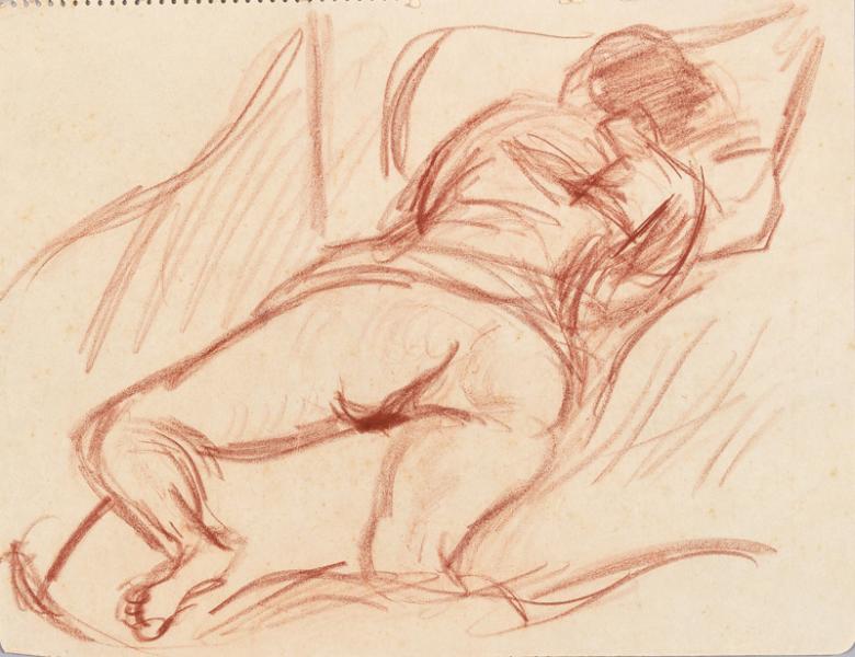 Femme nue, étendue sur le ventre