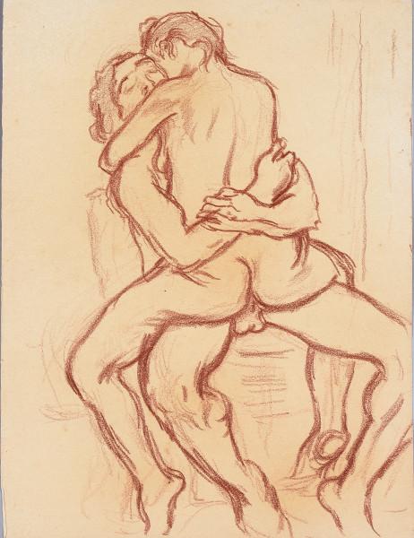 Scène érotique, enlacés sur une chaise