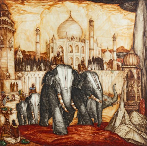 Inde, Agra, Eléphants sacrés, vers 1942