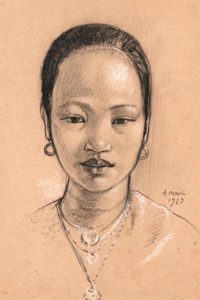 Indochine, portrait de jeune femme aux colliers