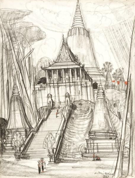 Cambodge, temple à Oudong, 1955