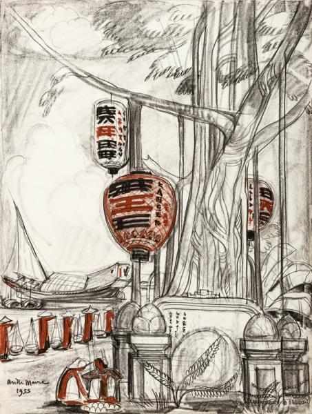 Vietnam, lanternes devant la pagode, 1955