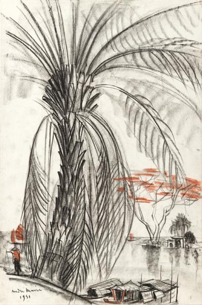 Vietnam, palmier au bord du fleuve, 1951 André MAIRE