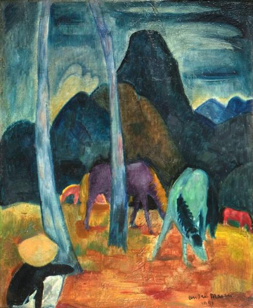 Vietnam, paysage aux chevaux
