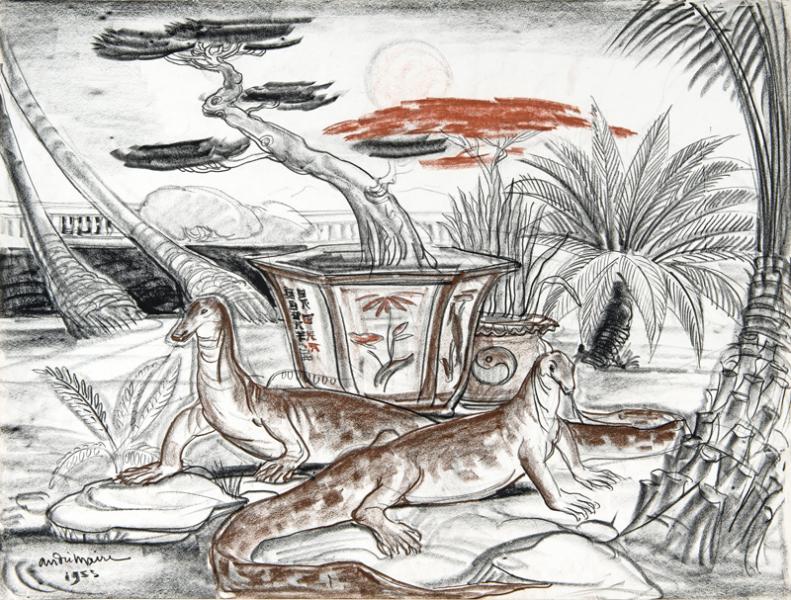 Vietnam, varans sur la terrasse, 1955