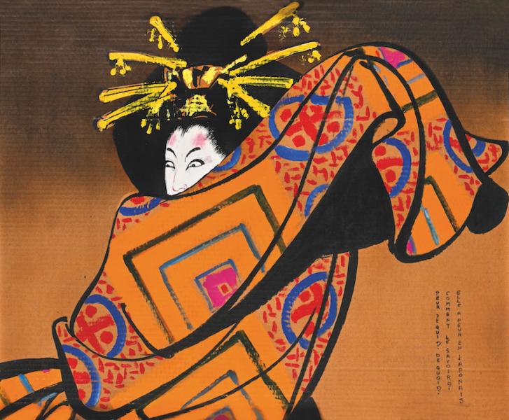 Geisha au kimono orange René GRUAU