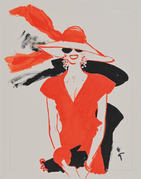 Lunettes noires, grande capeline rouge