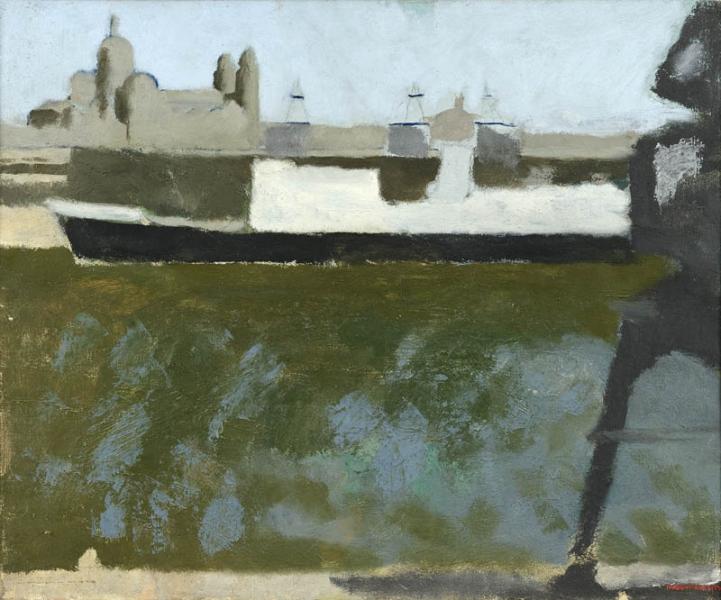 Bassin de la Joliette, bateau noir et blanc