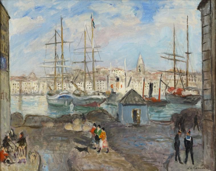 Marseille, le quai aux huiles, poissonnières et marins, 1928