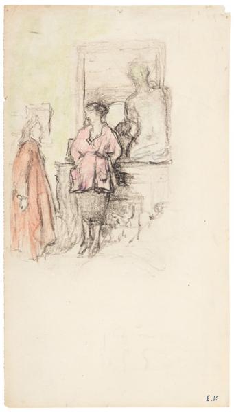 Madame Vuillard et Annette Roussel devant la cheminée rue de Calais, 1917