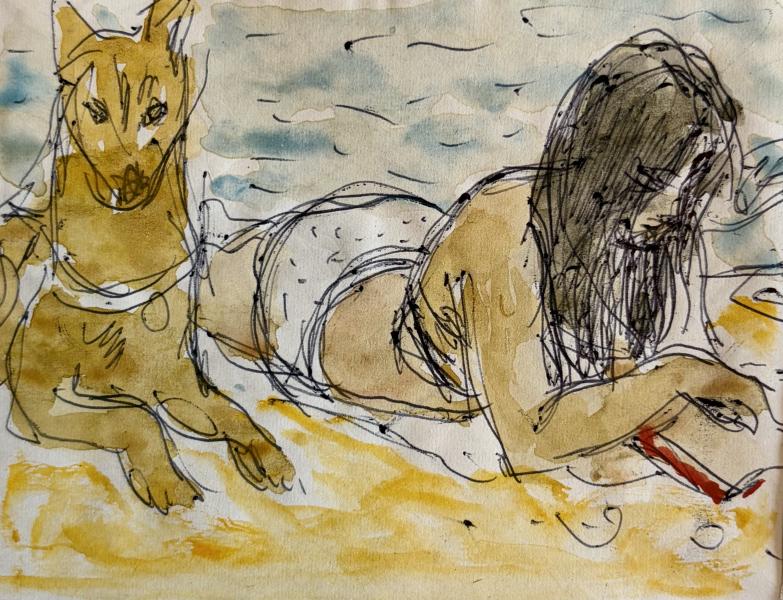 Baigneuse et son chien Pierre DEVAL
