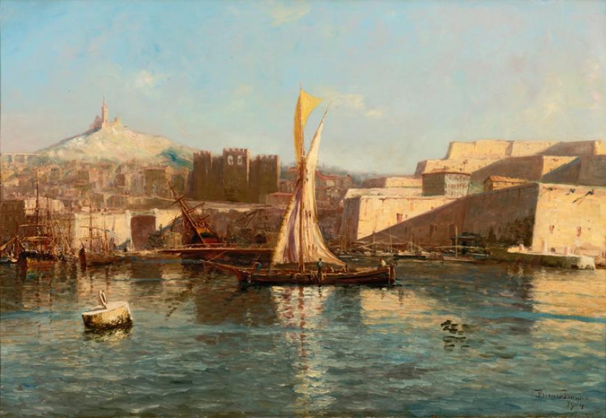 Le port de Marseille, Saint-Victor et Notre-dame-de-la-Garde, 1904 Eugène Antoine PRIEUR BARDIN