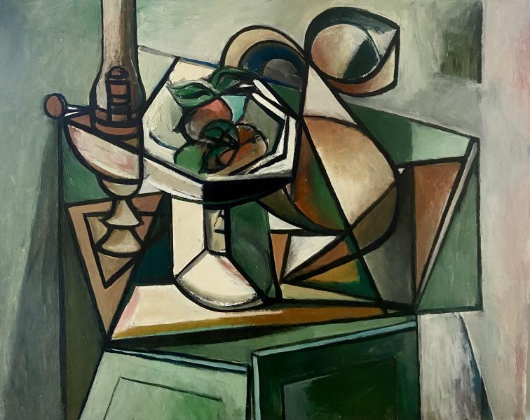 Nature morte, compotier, lampe à huile Georges-Henri PESCADERE