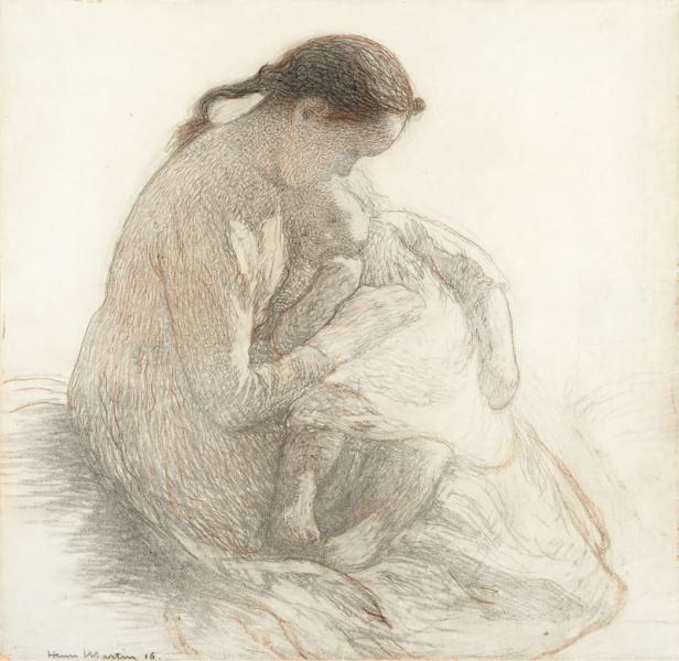Petite Fille Pouponnant un bébé, circa 1916